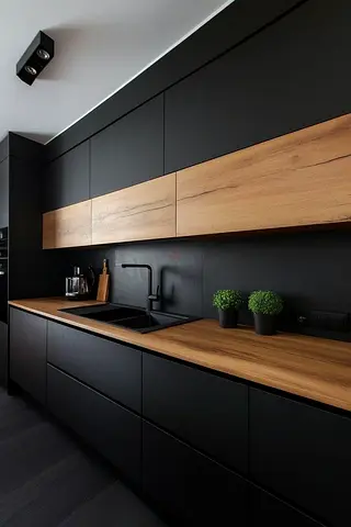 Sleek Modern Kitchen Design with Wooden Accents