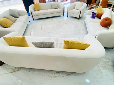 Elegant Modern Sofa Set in Soft White Finish