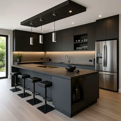 Sleek Black Kitchen Island