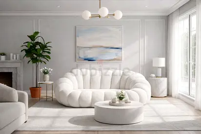 3 Seater Sofa Pumpkin Style – White Sheep Velvet Leisure Couch