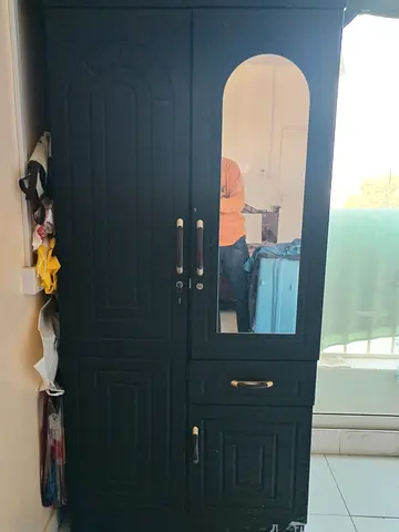 Stylish Black Wardrobe with Mirror