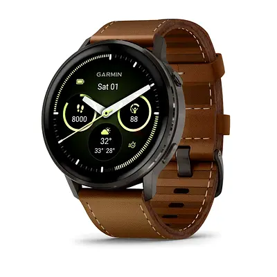 Garmin Venu 4 45mm | Black silicone band + Brown leather band