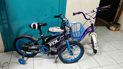 Childrens Bicycle Set: Black and Purple Bikes for Sale
