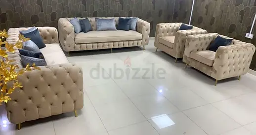 Elegant Cream Velvet Sofa Set with Chic Accent Chairs