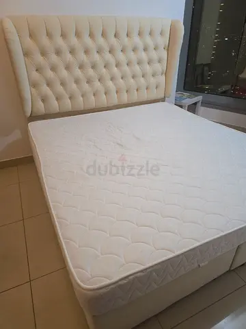 Elegant White Velvet Bed and Mattress Set