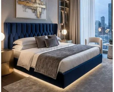 Premium high Quality 200*200 super king size blue colour bed