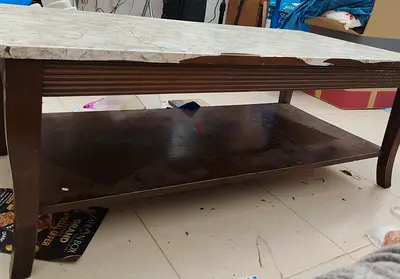 Sturdy Wooden Coffee Table with Marble Top