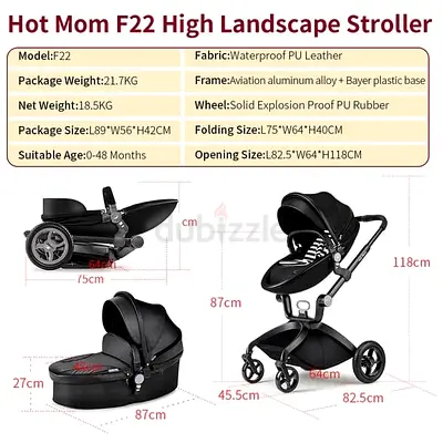 Hot Mom Stylish Baby Stroller: F22 Height-Adjustable Seat and Reclining Baby Carriage