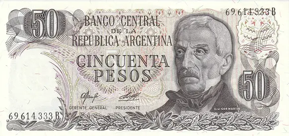 ARGENTINA 50 PESOS BANKNOTE 1977
