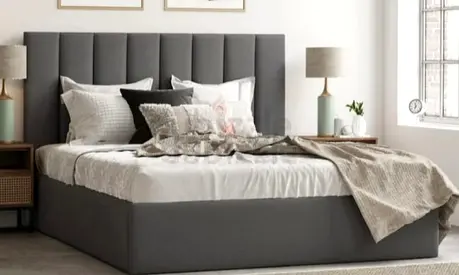 Stylish Grey Upholstered King Size Bed with Storage