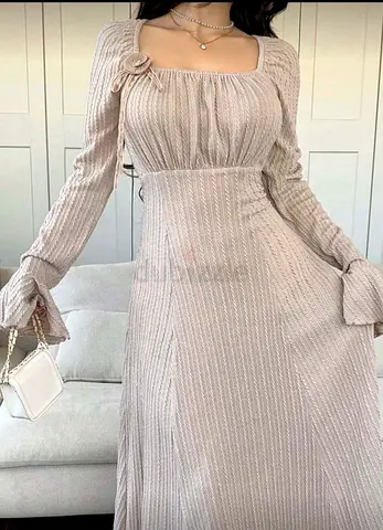 Elegant Beige Maxi Dress with Flared Sleeves