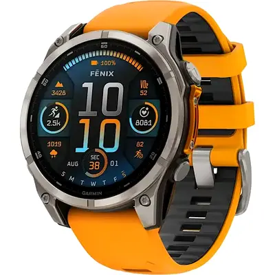 Garmin Fenix 8 47mm AMOLED | Titanium with spark orange/graphite silicone band