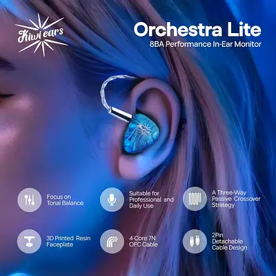 Kiwi Ears Orchestra Lite In-Ear Monitors (Blue)- Perfect for Performance  Daily Use