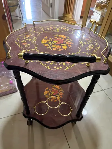 Elegant Vintage Serving Cart with Floral Design