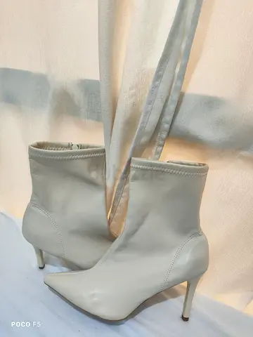 Stylish Cream Heeled Ankle Boots