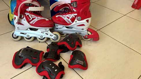 Kids Red Roller Skates with Protective Gear