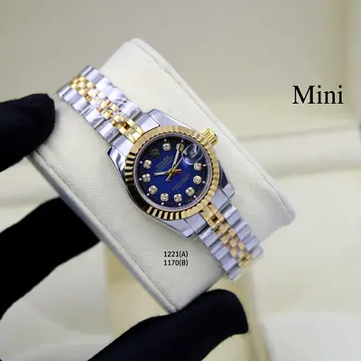 Stylish Mini Blue Dial Watch with Diamond Accents