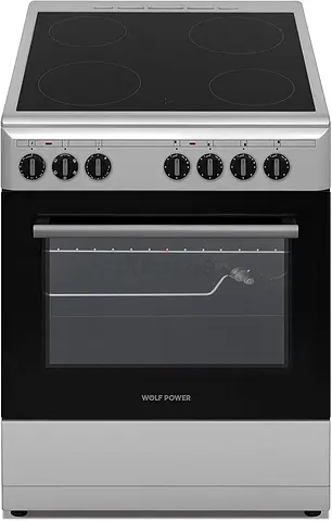 Wolf Power Freestanding 60X60 cm Ceramic Cooker, 4 Cooking Zones, 65 Liters Electric Oven with Turbo