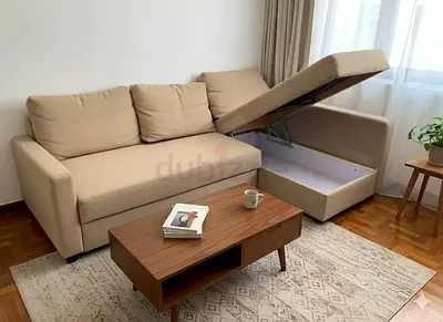 Comfortable Beige Sofa Bed with Storage