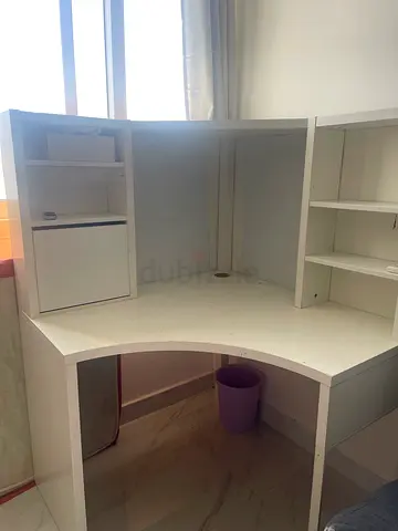 Modern White Study Desk with Shelves