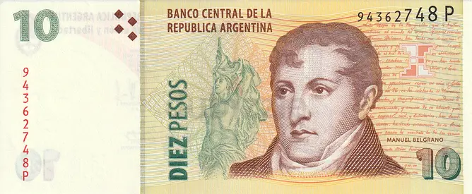 ARGENTINA 10 PESOS BANKNOTE 2014