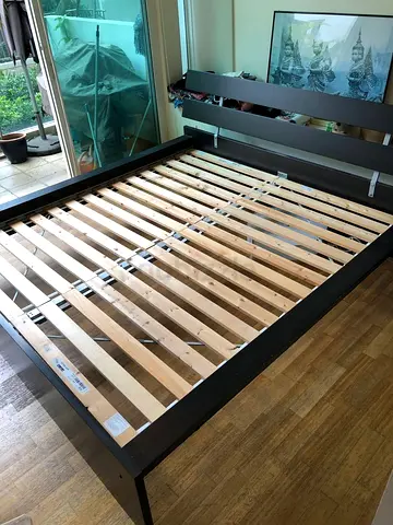 IKEA King Bed Frame with Slats and two bedside tables