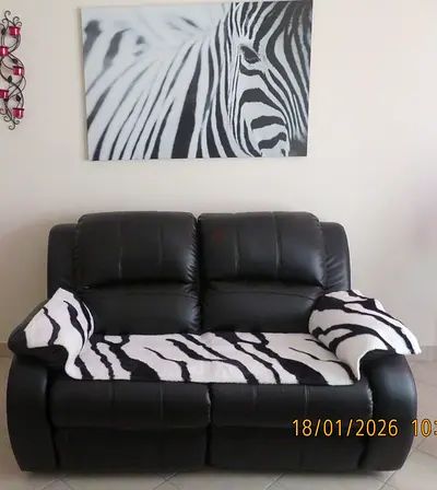 5 Seats Recliner (3+2)  with 3 Comlimentary Zebra Print Accents (portrait, rug,  2 covers).