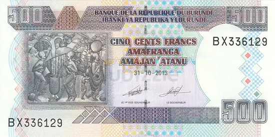 BURUNDI 500 FRANCS BANKNOTE 2013