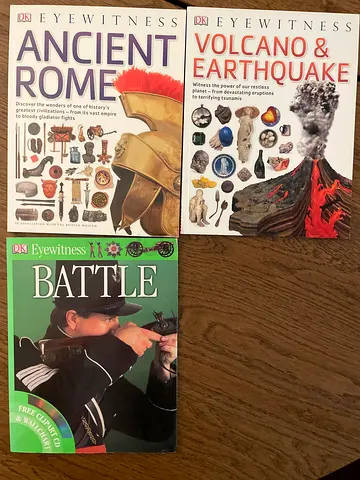 Collection of Eyewitness Books: Ancient Rome, Volcano  Earthquake, and Battle