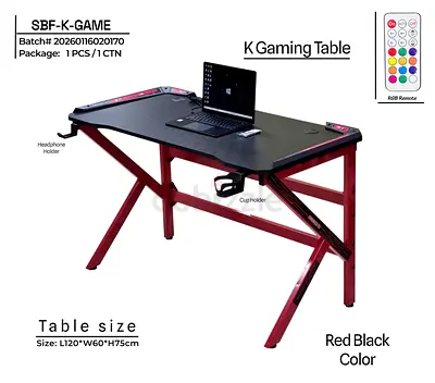 Sleek K Gaming Table in Red  Black