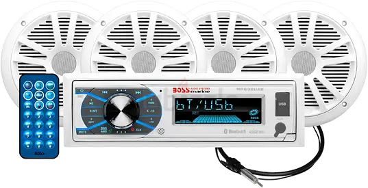 BOSS Audio Systems MCK632WB.64 Marine Boat Stereo  6.5 Inch Speakers Package - Single Din, Bluetoot