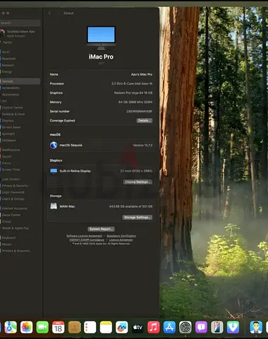 iMac Pro 2017-A1862 Workstation/Xeon W 3.20GHz/64 GB RAM/1 TB SSD/27 inch 5K