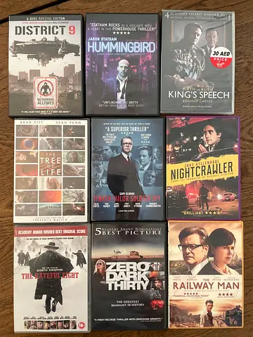 Collection of DVDs: Kings Speech, Nightcrawler, Railway Man, and More
