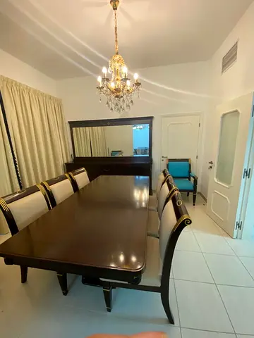 Elegant Solid Wood Mahogany Custom Design Luxury Dining Set – 8 Chairs + Buffet with Mirror