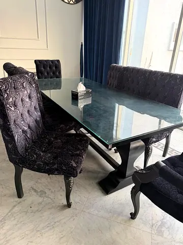 Elegant Black Glass Dining Table Set