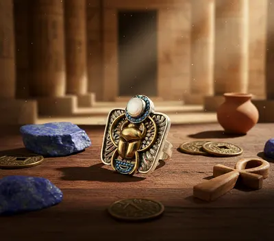 Antique-looking Egyptian Style Ring with Beautiful Gemstones