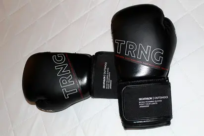 Sport Equipment, boxing gloves and shin guards kickboxing,