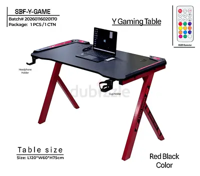 Stunning Y Gaming Table - Red and Black