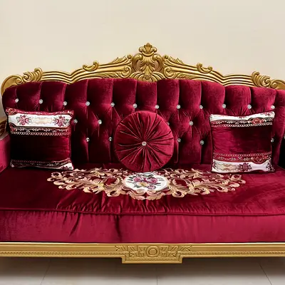Elegant Velvet Sofa with Intricate Embroidery