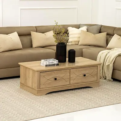 Stylish Wooden Coffee Table with Storage COL OAK