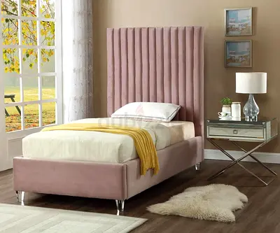 New Elegant Pink Velvet Single Bed with Stylish Tall Headboard