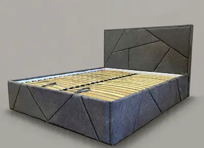 Brand New Grey Upholstered Geometric Design Bed Frame - Customisable Size