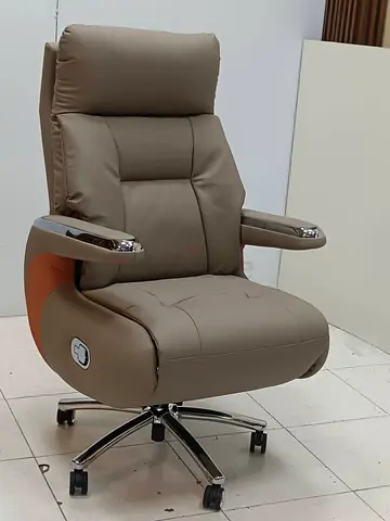 Adjustable Recliner Office Chair - Ergonomic Boss Chair in Cream with High Back