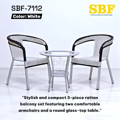 Stylish 3-Piece Rattan Balcony Set in White