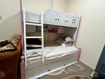 Charming Pink and White Bunk Bed for Kids