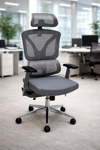 High-Back Ergonomic Mesh Office Chair - Grey Office Chair with Headrest