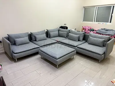 Ikea söderhamn corner sofa with ottoman light grey