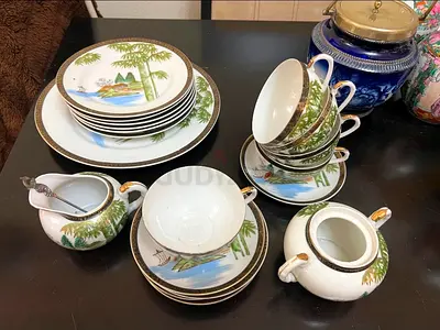 Elegant Vintage Tea Set with Scenic Design