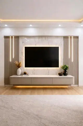Stylish Modern Entertainment Center with LED Lighting
