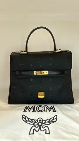 MCM Black Monogram Gold Hardware Box Kelly Top Handle Satchel Bag
